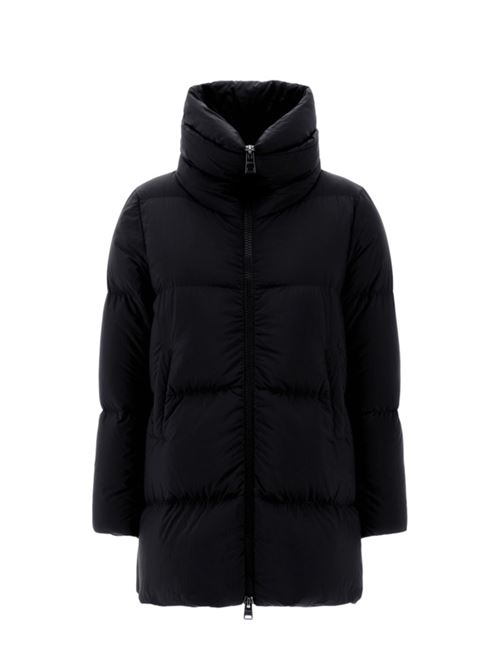 Giaccone da donna in tessuto tencnico impermeabile e piuma d'oca, lunghezza 3/4, colore nero HERNO | PI001959D12456Z9300